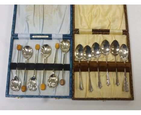 Five silver coffee spoons with flared finials, makers Robert Pringle &amp; Sons, Birmingham 1908, a silver single silver coff