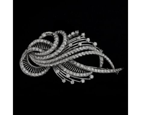 Vintage Approx. 5.50 Carat Round Brilliant Cut Diamond and Platinum Brooch. Unsigned. Very good condition. Measures 1-1/2" H,
