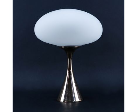 Laurel Lamp Co. Mid Century Modern Aluminium Mushroom Lamp with Hand Blown Glass Shade. Laurel Lamp Co. sticker affixed on sh