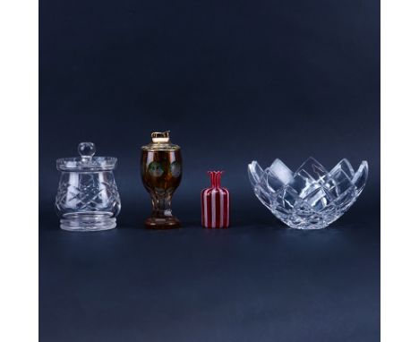 Collection of Four (4) Crystal and Glass Tableware. Includes: Bohemian cut to clear lighter, murano bottle, crystal bowl, and