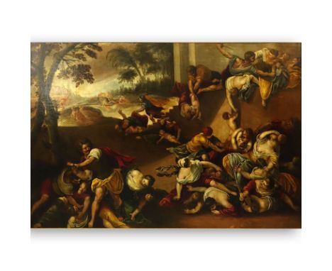 17th Century Italian Old Master Oil On Canvas, Possibly Follower Of Andrea Schiavone, Italian (born circa 1500-1563) "Massacr