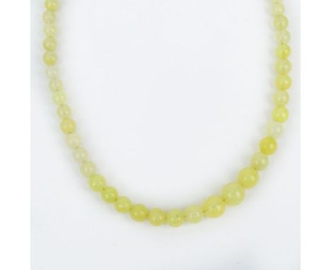 Vintage Approx. 45.0 Carat Ninety Two (92) Ethiopian White Opal Round Bead Necklace with 14 Karat Yellow Gold Clasp. Beads ra