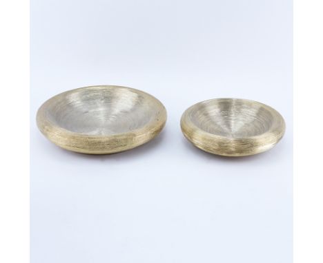 Set of Two (2) Arteriors Chloe Bowls. Textured gold finish ceramic. Unsigned. Good condition. Larger measures 15" Dia. Shippi