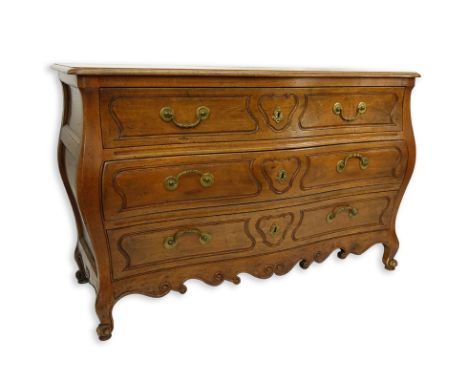 20th Century Walnut Commode. Unsigned. Wear, rubbing. Measures 35" H x 54" W x 22" D. Shipping: Third party. (estimate $500-$