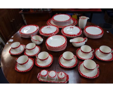 A MIDWINTER STYLECRAFT "RED DOMINO" PART DINNER SERVICE designed by Jessie Tait