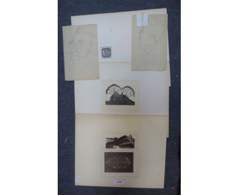 A PENCIL DRAWING INSCRIBED "SKETCH OF BERNARD LEACH BY VIVIAN BOND 1946''. another, and a group of wood engravings.(all unfra