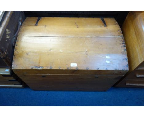 A 19TH CENTURY STRIPPED PINE DOME TOP TRUNK, 76cm wide