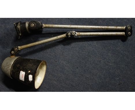 A BLACK PAINTED STEEL AND ALUMINIUM VINTAGE WORKBENCH ADJUSTABLE LAMP "British Patent No. 880615"