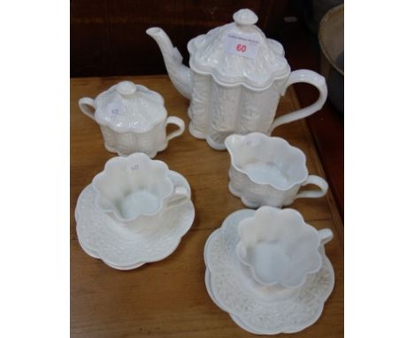 A SPODE BONE CHINA PART TEA SET in moulded bamboo pattern