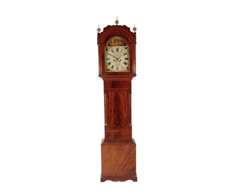 A GEORGE III MAHOGANY LONGCASE CLOCK, the painted arch dial, with Roman numerals, subsidiary seconds dial and date aperture i