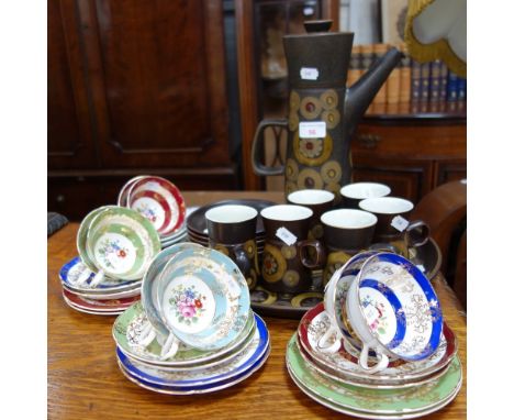 A DENBY ARABESQUE COFFEE SET with tray and a Royal Grafton floral tea set for eight with multi-coloured bands