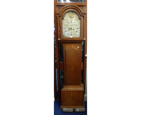 A 19TH CENTURY OAK EIGHT DAY LONGCASE CLOCK, the painted dial decorated with a ship and signed Broderick &amp; Son, Spalding,