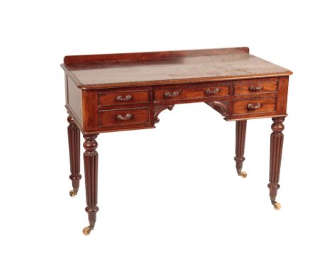 A VICTORIAN MAHOGANY DRESSING TABLE, 19th century with alterations, the moulded rounded rectangular top above five short draw