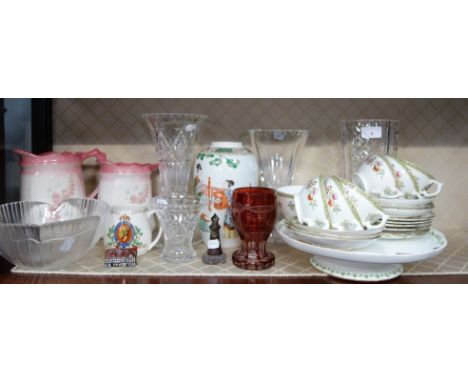 A WILLOW ART MODEL OF SHAKESPEARE'S HOUSE, a Bohemian red flashed glass goblet, other glassware and ceramics