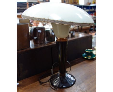 A FRENCH ART DECO BAKELITE AND PAINTED METAL TABLE LAMP