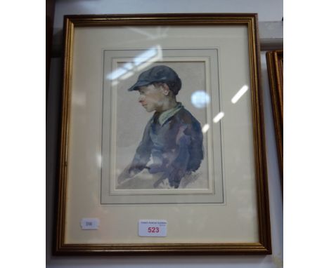 ATTR. TO STUART TRESILIAN: Study of a boy wearing a blue cap, watercolour, 'Chome Fine Art, Bath' label to reverse