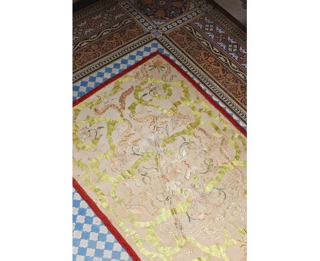 A rectangular embroidered textile panel,probably 19th century, Ottoman Empire, worked in coloured silk on a cotton ground, wi