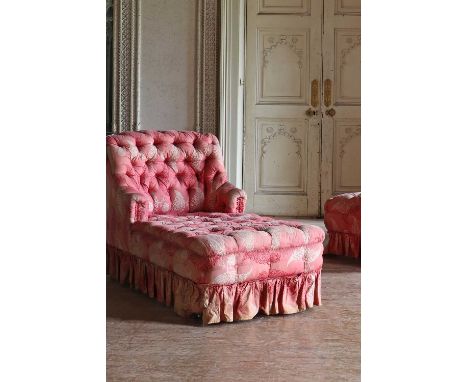 A late Victorian chair-end daybed,button-upholstered, stamped 'Maple &amp; Co. Ltd.' to the hessian underside and '6598' to o