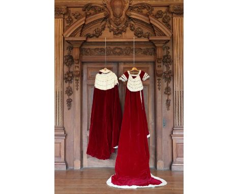 The Earls of Iveagh Coronation robes,early 20th century, red velvet with an ermine trim, worn by the Earls of Iveagh to the c