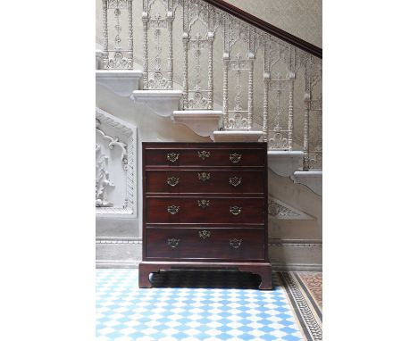 A George III mahogany chest of drawers,with a caddy top, four long drawers, brass handles on bracket feet,81.5cm wide50cm dee