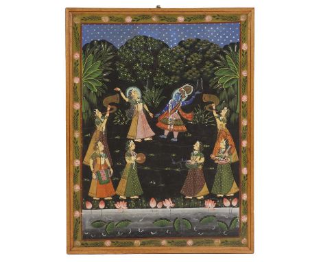 Indian School, 20th centuryA ceremonial dancegouache on linen121 x 89cmCondition Reportoverall: 126 x 95cmTwo small rips to t