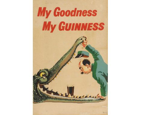 'My Goodness My Guinness' advertising poster of a zookeeper and crocodilelithograph, published by Mills &amp; Rockleys, Ipswi