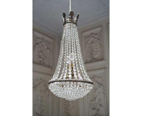 A Louis XVI-style basket chandelier,c.1900, with a three-light fitment,40cm wide90cm high