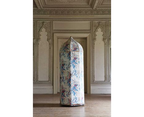An Edwardian octagonal tented clothes closet by Robinson &amp; Son, Ilkley, Yorkshire,with finial, brass hangings and a locki