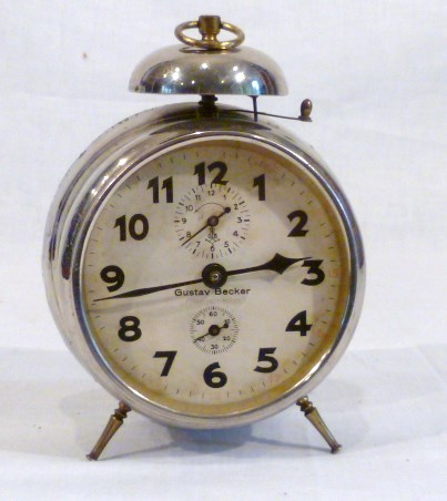 Vintage Gustav Becker alarm clock with bell-strike, second hand sub ...