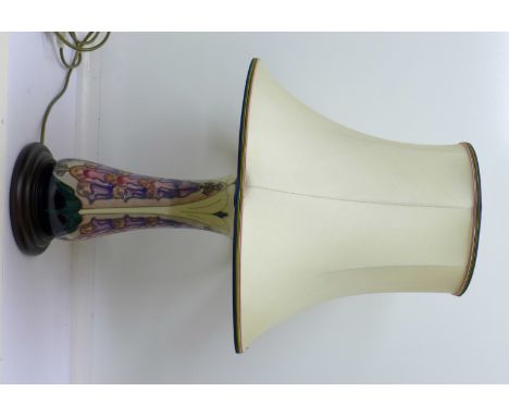 A Moorcroft Foxglove pattern table lamp and a matching light shade