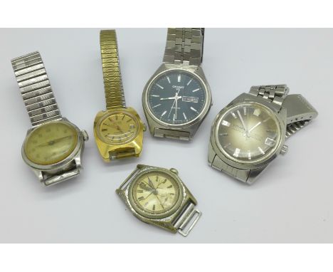 Five vintage watches, Rotary Midi, Olma, Citizen, Orient and a lady's Cyma wristwatch