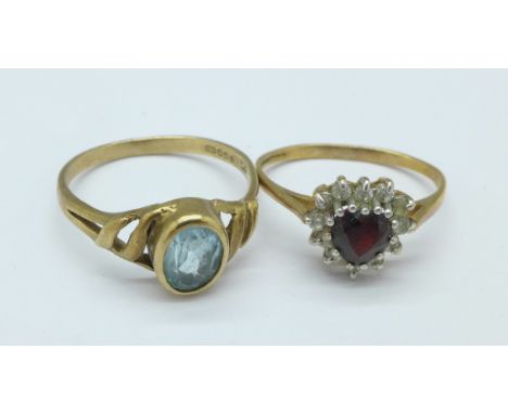 Two 9ct gold rings, 3.5g, K and N