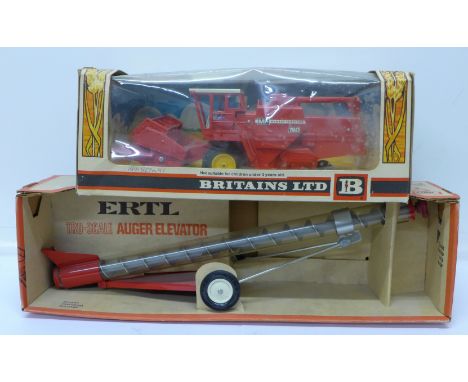 A Britains Massey Ferguson 9570 combine harvester, boxed and an Ertl Tru-scale Auger elevator, boxed