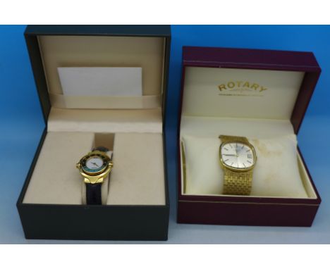 A lady's Gucci wristwatch with rotating dial and a gentleman's Rotary wristwatch, both boxed