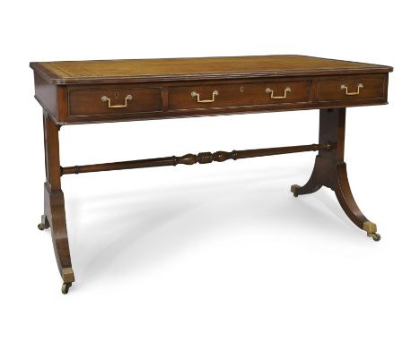 Amendment: please note that the width is 135cm. An English mahogany library table, by Arthur Brett of Norwich, of Regency sty