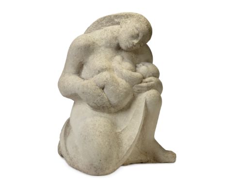 A stone carving of a mother and child, second half 20th century, unsigned, 55cm high Provenance: The Property of the Late Rev