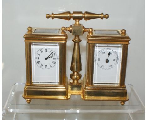 Lovely solid brass miniature Twin carriage clock / Barometer, currently in GWO, Height of 11cm, length 12cm, does not appear 