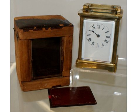 Late 19th / Early 20th century brass carriage clock with original travel case