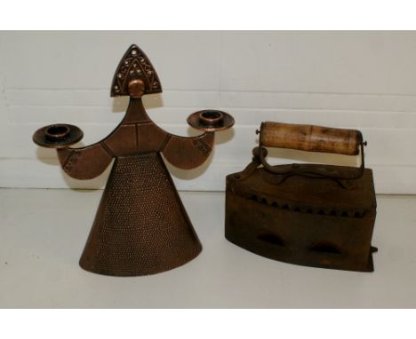 Russian candlestick holder and a early russian coal iron