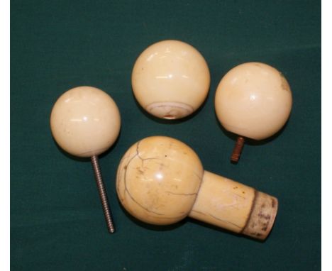 4 Turned ball Ivory walking stick handles, weight 360 Grams