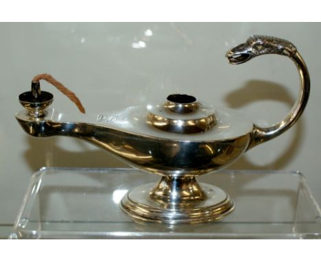 Solid silver Edwardian period cigar table lighter in the form of an oil lamp, Hallmarked London 1902 with makers Samuel Walto