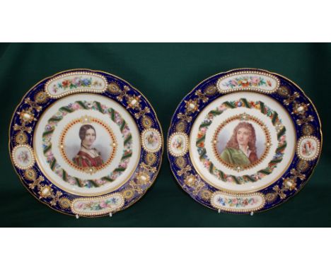 Pair of 18th Century Sevres Porcelain Portrait plates, Portrait plates which have been very finely decorated with a centre po