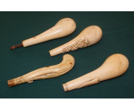 4 Large carved Ivory walking stick handles, 422 Grams