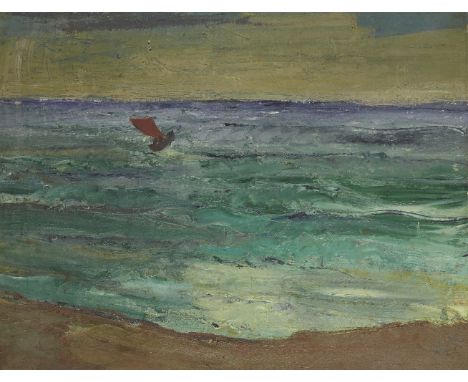 Victor Georg Kuhnel, Danish 1889-1971 - Seascape with sailboat in the waves, 1937; oil on canvas, signed with initials and da