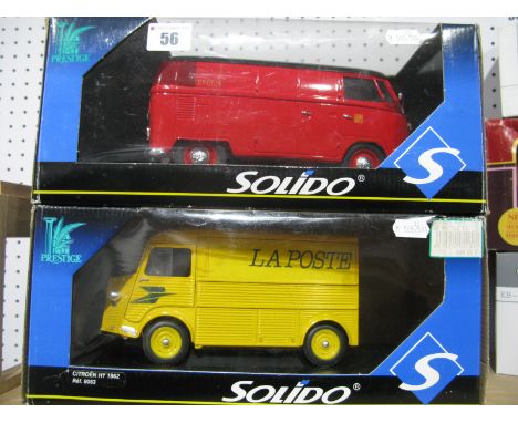 Two Solido 1:18th Scale Diecast Model Vehicles, VW Van 'PTT-Posterijen', #8053 Citroen HY 1962 'LA Poste', boxed.