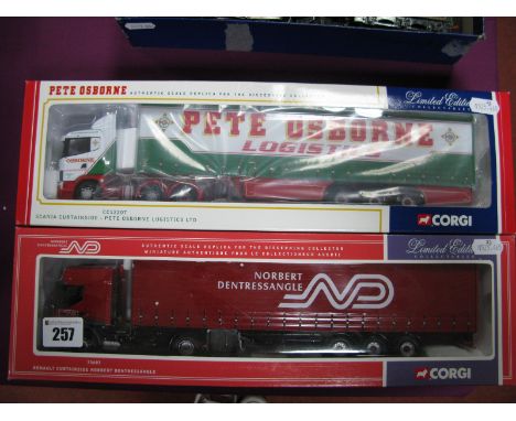 Two Corgi 1:50th Scale Diecast Model Commercial Vehicles, #CC12207 Scania Curtainside - Pete Osborne Logistics Ltd, certified