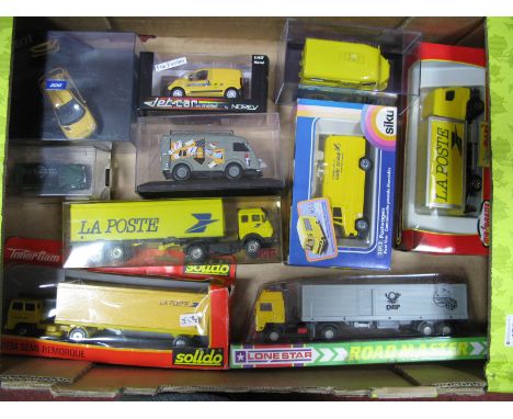 Ten Diecast Model Vehicles, of differing scales by Soildo, Norev, Siku, Lonestar and other predominately with French Postal t