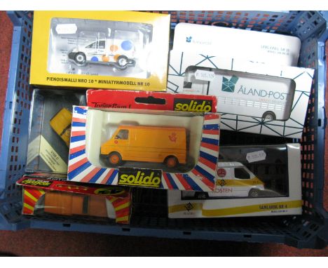 Six Diecast Model Vehicles, by WSI, Corgi, Solido, Vitesse, all Scandinavian Postal liveries including Corgi ERF Truck "Aland
