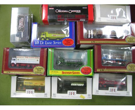 Eleven 1:76th Scale Diecast Model Commercial Vehicles and Buses, by EFE, Corgi 'The Original Omnibus Company', including EFE 