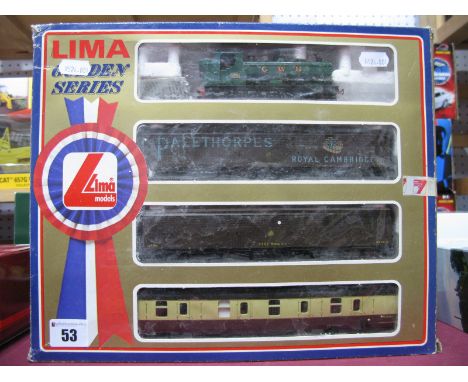 A "OO" Scale GWR Train Set by Lima, comprising 0-6-0 Saddle Tank, Palethorpes, Eight Wheel Coach and Baggage Car, boxed.